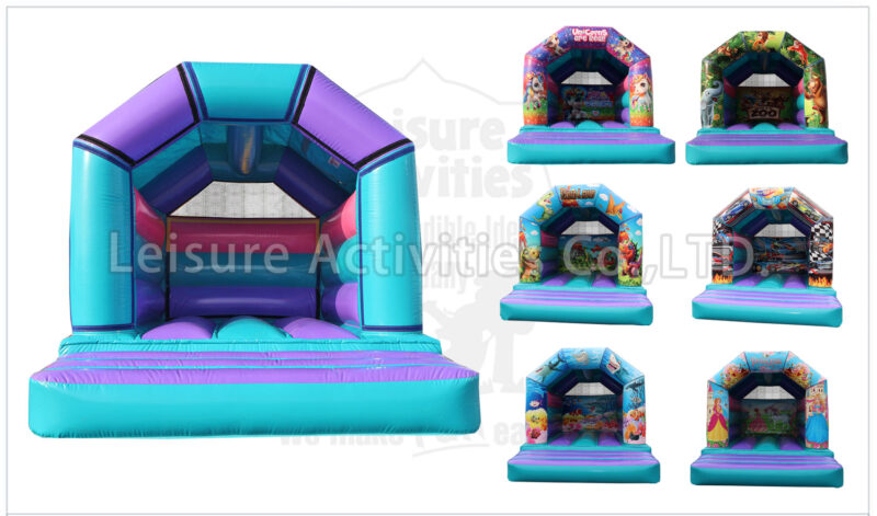 a frame purple teal bouncy castle