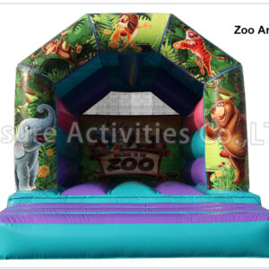 a frame purple teal bouncy castle