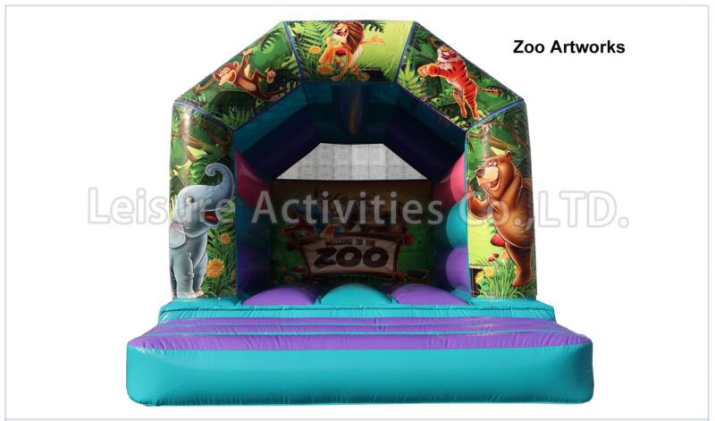 a frame purple teal bouncy castle