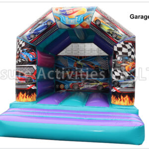 a frame purple teal bouncy castle