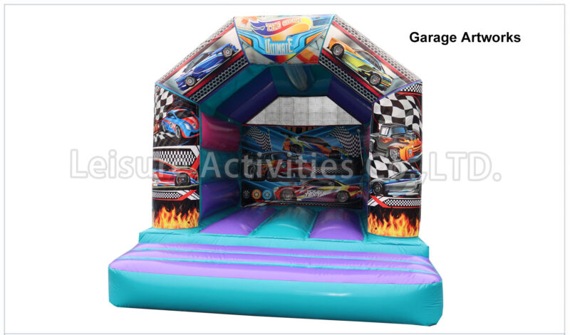 a frame purple teal bouncy castle