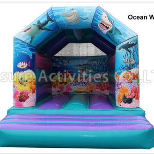 a frame purple teal bouncy castle