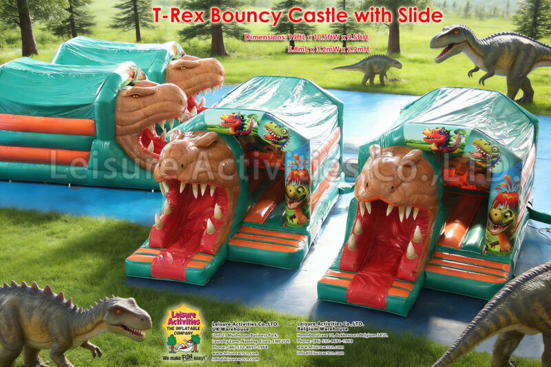 t rex bouncy castle with slide